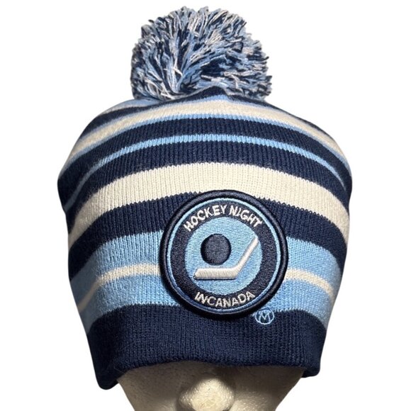 Hockey Night In Canada Blue White Striped Knit Beanie With Pom Budweiser - Picture 1 of 6
